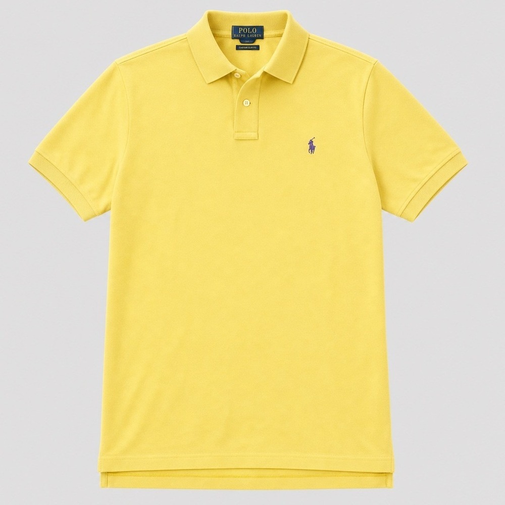 Polo Ralph Lauren Mens Large Yellow Short Sleeve Pique Polo‎ Shirt Purple Pony L